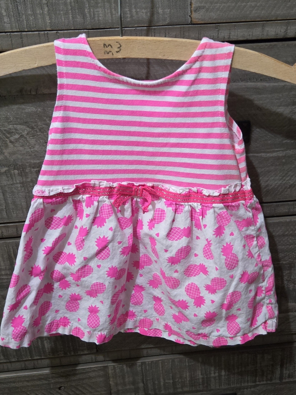 Swiggles Baby Girl Pineapple Dress Pink White Striped Sleeveless 12M